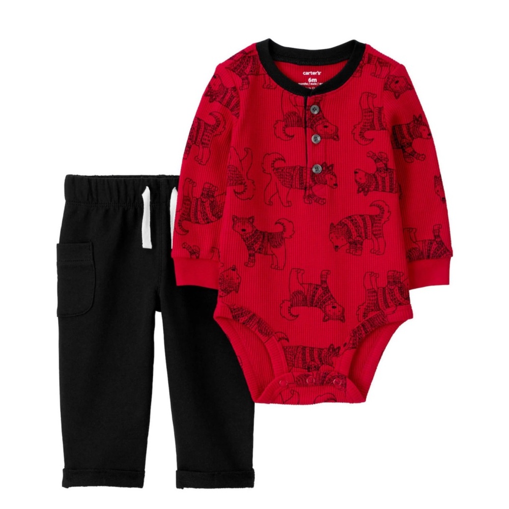 Carter's Two Piece Dog Thermal Bodysuit Pant Set 18 months